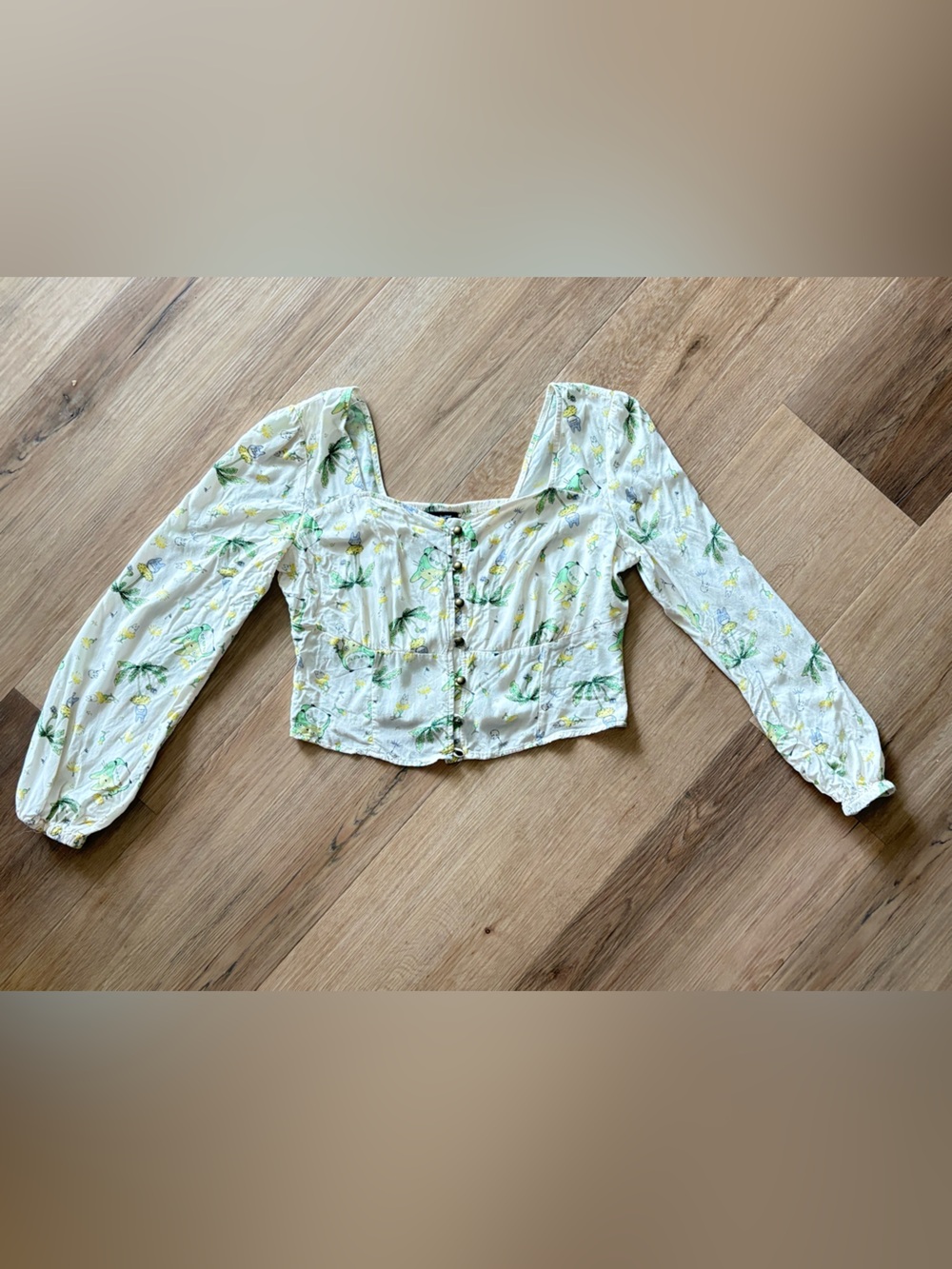 Her Universe White Top with Green and Yellow Floral Print